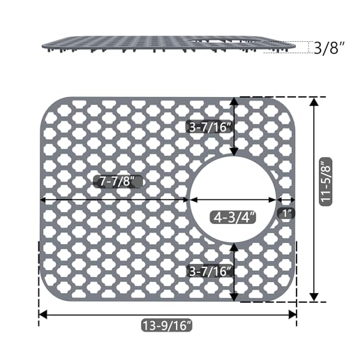 2 Pack Silicone Sink Protector Mat for Kitchen Sink Rear Drian Gray | 13-9/16" x 11-5/8" Non-Slip Heat-resistant and Durable Silicone Grid