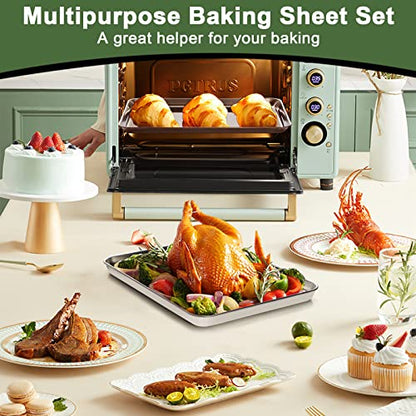 Baking Sheet Tray Cooling Rack with Silicone Bakin... (Red | Stainless Steel)
