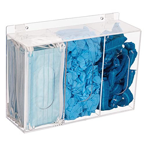 Hairnet & Shoe Cover Dispenser Triple Disposable Mask Plastic Glove Box Holder with Lid Wall Mount Acrylic Clear Storage Containers for Organizing Sanitation Tool Case (clear)