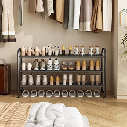 INGIORDAR 3 Tier Long Shoe Rack Organizer for Closet Metal Shoe Storage | Extra-wide Design Stores 20+ Pairs of Shoes, Sturdy Metal Frame, Ideal for Entryway,Closet and Garage Storage Black