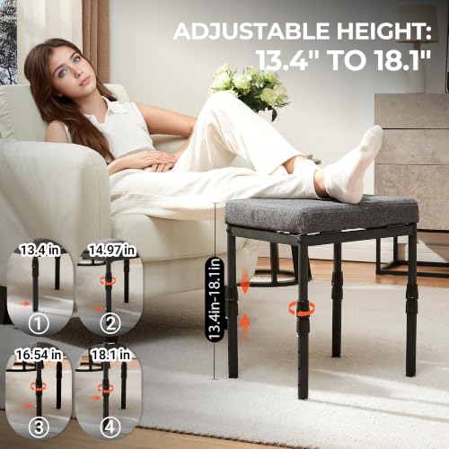 Adjustable Ottoman Pouf Footrest, 60 Degree Tilt, Carbon Gray | 4-Height, 28 Positions, Iron frame, Foam Cushion, 15.74 x 11.81 x 13.34 in, Under Desk, Living room, Home Office