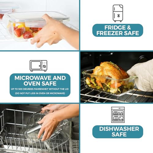 Razab 35 Pc Set Glass Food Storage Containers with Lids - Meal Prep Airtight Bento Boxes BPA-Free 100% Leak Proof (15 lids,15 glass & 5 Plastic Sauce/Dip Containers)