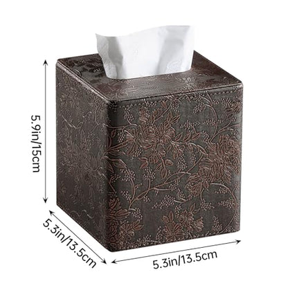 Square Tissue Box Cover, Stylish Leather Tissue Box Holder with Magnetic Bottom, Used As A Decorative Tissue Holder for Living Rooms, Bedrooms, and Desks (Brown Grape Pattern)