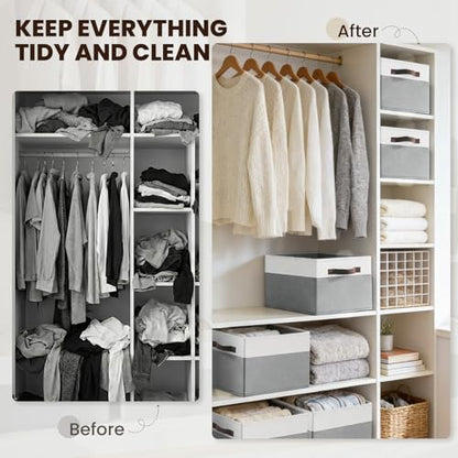 Closet Organizers and Storage Baskets - 6 Pack Shelf Organizer Bins with Handles - Clothes Storage Bins for Bedroom Nursery Home Closet Organization - Blanket Toy Storage Organizer