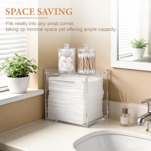 Anyoifax Disposable Face Towels Holder Set with 2 Pack Qtip Holders, Clear | Acrylic Box Bin Compatible with Clean Skin Club Clean Towelettesl XL Bathroom Counter Storage with Drawer