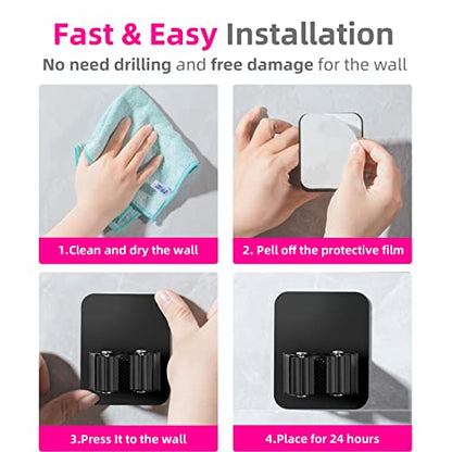 8 Pack Broom Holder Wall Mount, Improved Super Anti-Slip Mop and Broom Holder Wall Mount, Broom Hanger Gripper for Kitchen, Bathroom, Closet, Garden Garage, Black