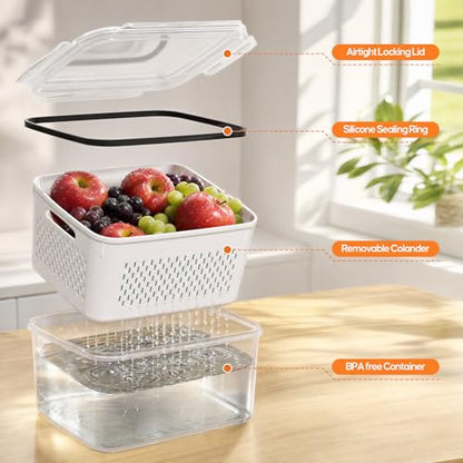 Fruit Storage Containers for Fridge with Removable Colander, 6 Pack