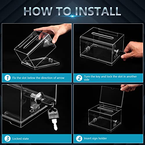 KYODOLED Clear Donation Box with Lock for Church & Raffle - 6.2" Acrylic Lockable Money Collection Box with Sign Holder, Heavy Duty Tip Jar for Fundraiser, Voting, and Suggestion