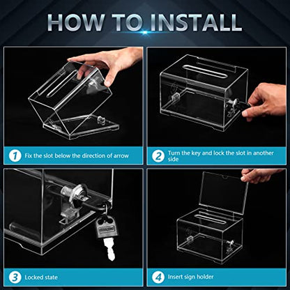 KYODOLED Clear Donation Box with Lock for Church & Raffle - 6.2" Acrylic Lockable Money Collection Box with Sign Holder, Heavy Duty Tip Jar for Fundraiser, Voting, and Suggestion