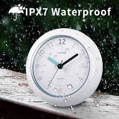 OSTAR Waterproof Bathroom Shower Clock, Analog Quartz Clock Hanging Stand Dual Purpose, One AA Battery Operated 4.72 inch Round Size