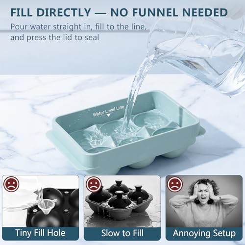 Large Ice Cube Molds, 2 Pack Round Ice Cube Mold with Storage Bin and Tongs, Makes 12 × 1.9-Inch Ice Spheres, Easy Fill and Twist Release for Whiskey, Bourbon and Cocktails