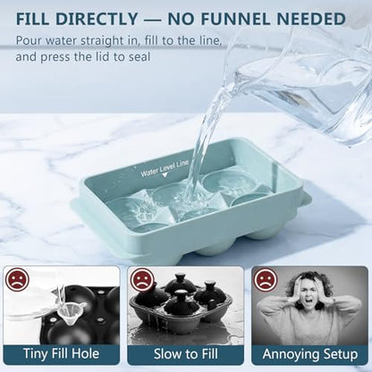 Large Ice Cube Molds, 2 Pack Round Ice Cube Mold with Storage Bin and Tongs, Makes 12 × 1.9-Inch Ice Spheres, Easy Fill and Twist Release for Whiskey, Bourbon and Cocktails