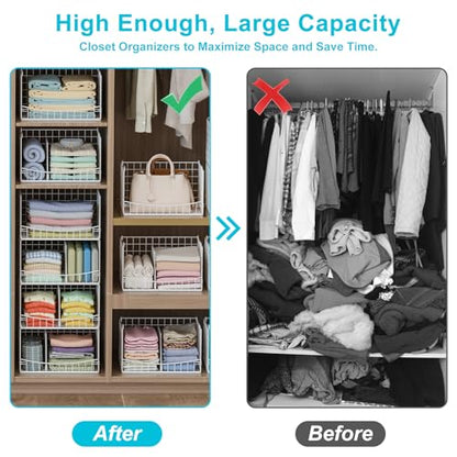 4-Tier Closet Organizers and Storage Basket with Divider, Foldable Closet Shelf Organizer System, Space-Saving Clothes Storage Drawer Organizer Bins for Wardrobe Cupboard, White