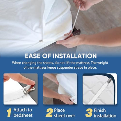 Original Bed Sheet Straps with Clips Holder - Fitted Sheet Straps, Bed Sheet Holder, Bedsheet Clips/Straps - Fits All Mattress Sizes