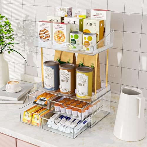 SNSLXH 4-Tier Clear Makeup Organizer Bathroom Storage | 4 Drawers Cosmetics Organiser, Ideal for Countertop, Bathroom, Office, Dresser, for Cosmetics, Skincare, Perfume, Lipstick