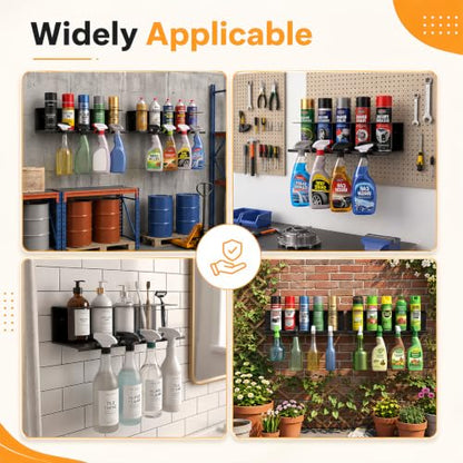 4Pcs Wall-Mounted Aerosol Spray Can Holder for Garage and Workspace | Steel Multi Hole Spray Bottle Rack, Flexibly Utilize Storage Space, Black Powder-Coated, No Assembly Required