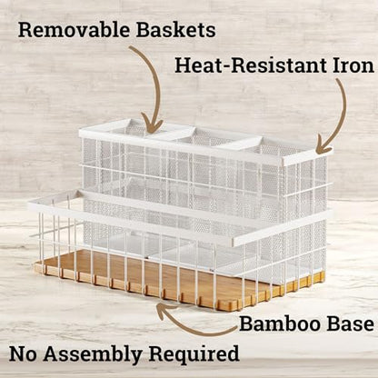Hair Tool Organizer Countertop, Breathable Metal & Bamboo, Heat-Resistant | No Assembly Required, Removable Baskets, Heat-Resistant Iron, Bamboo Base, Spacious & Breathable Hot Tools Organizer Vanity