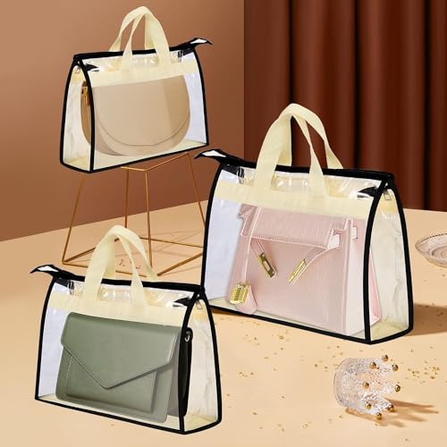 9 Pack Dust Bags for Purses and Handbags, Purse Storage Organizer | Handbag Dust Bags, Clear Handbag Storage Organizer, Purse Cover Hanging Closet Organizer with Zipper, Handles and Hooks