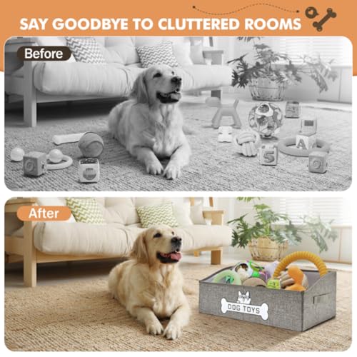 Dog Toy Basket, Specially Designed for Dog Toy Storage, Collapsible Dog Toy Box with Handle，Perfect for Storing Pet Toys and Accessories - Grey
