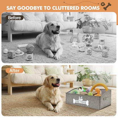 Dog Toy Basket, Specially Designed for Dog Toy Storage, Collapsible Dog Toy Box with Handle，Perfect for Storing Pet Toys and Accessories - Grey