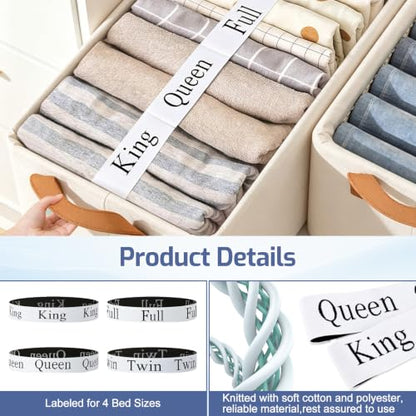 22 Pack Bed Sheet Organizer Bands, Elastic Bedding Bands Labels for Organizing Bed Sheets, Includes 6 Hook and Loop Adjustable Sheet Organizer Straps