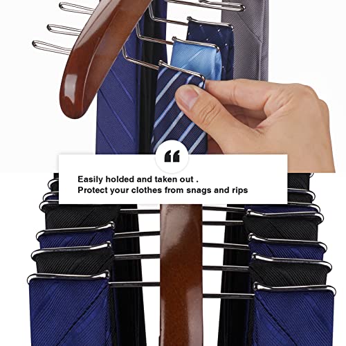 Tie Rack 2Pcs Tie Racks for Men Closet 24 Hooks, Wooden Tie Organizer with Upgraded 360°Rotating, Scarves Accessories Closet Organizer for Bras,Tank Tops,Camisoles etc.Walnut…