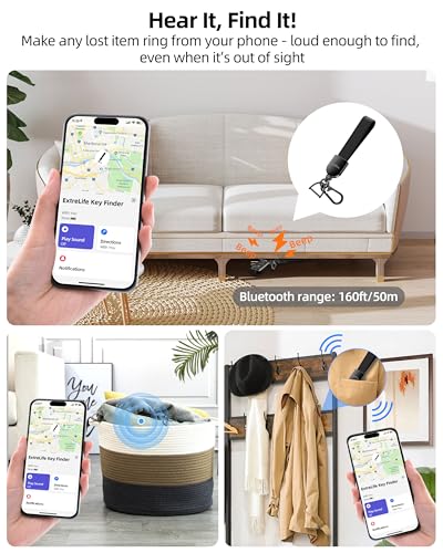 Keychain, Works with Apple Find My, Leather Car Keychain for Women and Men, Car Key Fob Holder, Key Chain with GPS Tracker, Anti-Lost Smart Keys Finder, Rechargeable, Black