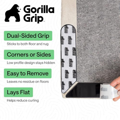 GORILLA GRIP® Rug Gripper Pads, 12 pc Reusable Double-Sided Stickers Keep Area Rugs Corners Flat, Grips Hardwood, Tile and Laminate Floors, Renter Friendly, Holds Down Carpet in Place, Home Décor