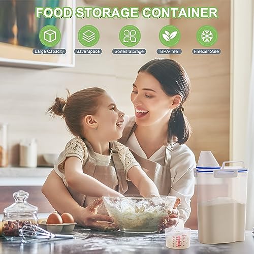 2 Pcs 5.5Lbs Rice Dispenser Storage Containers, Rice Container with Measuring Cup & Pour Spout, Kitchen Plastic Airtight Container for Cereal, Grain, Flour, Sugar, Oatmeal, Dry Pet Dog Food
