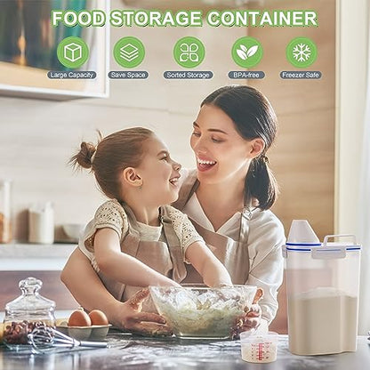 2 Pcs 5.5Lbs Rice Dispenser Storage Containers, Rice Container with Measuring Cup & Pour Spout, Kitchen Plastic Airtight Container for Cereal, Grain, Flour, Sugar, Oatmeal, Dry Pet Dog Food