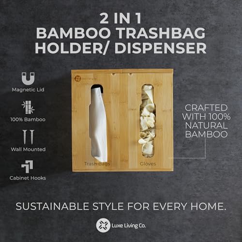2-in-1 Bamboo Plastic Bag Holder and Trash Dispenser – Large Capacity Storage for Kitchen Cabinet, Under Sink Storage, Pantry Organizers, Laundry Room Organization, Kitchen Must Haves 2025