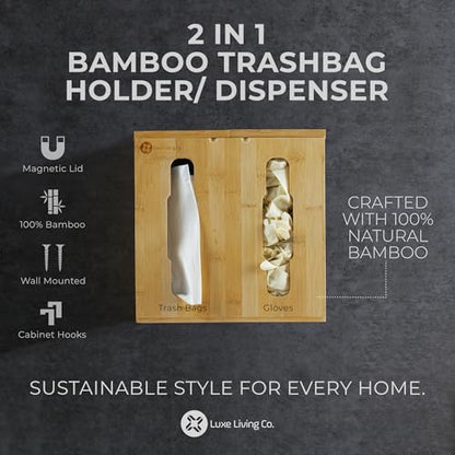 2-in-1 Bamboo Plastic Bag Holder and Trash Dispenser – Large Capacity Storage for Kitchen Cabinet, Under Sink Storage, Pantry Organizers, Laundry Room Organization, Kitchen Must Haves 2025