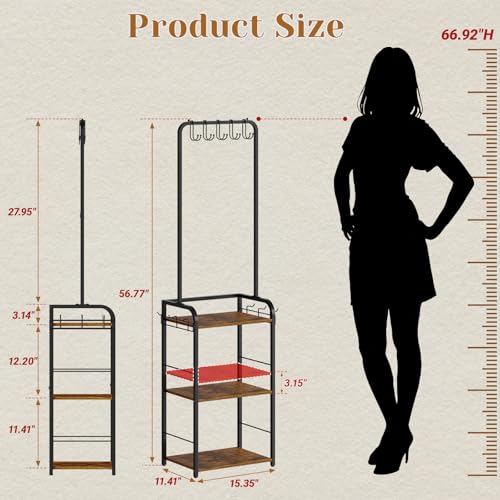 Floor-Standing Purse Organizer for Closet, Tall Handbag Storage Rack | 3-Tier Storage: Five top hangers and six side hooks hold bags and accessories; 15.35-inch width fits closets and corners.
