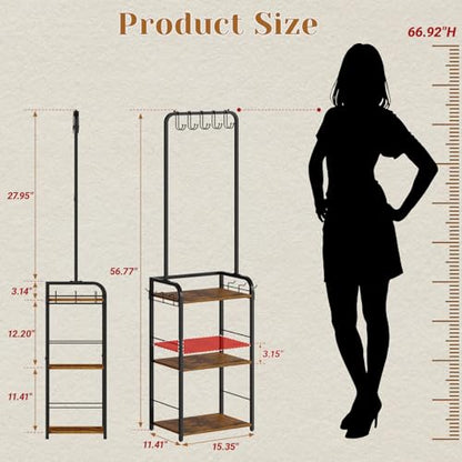 Floor-Standing Purse Organizer for Closet, Tall Handbag Storage Rack | 3-Tier Storage: Five top hangers and six side hooks hold bags and accessories; 15.35-inch width fits closets and corners.