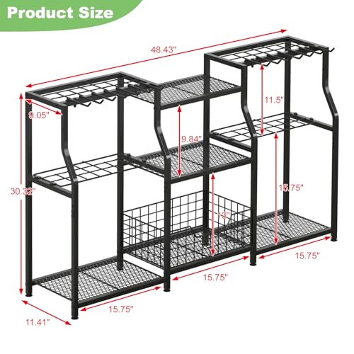 keomaisyto Garden Tool Organizer, Heavy Duty Yard Tool Tower Rack for Garage Organization and Storage, 3 Tier Utility Garden Tool Rack with hooks for Garden/Shed/Garage/Yard/Basement/Lawn