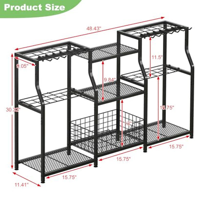 keomaisyto Garden Tool Organizer, Heavy Duty Yard Tool Tower Rack for Garage Organization and Storage, 3 Tier Utility Garden Tool Rack with hooks for Garden/Shed/Garage/Yard/Basement/Lawn