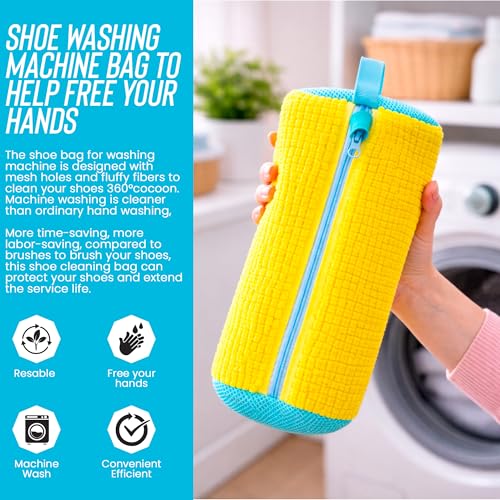 Shoe Washing Machine Bag 2pc Laundry Shoe Bag Reusable Shoe Cleaning Bags for Sneakers 360° for Washer and Dryer Deep Cleaning Machine for All Shoes Types With Self-locking Zipper