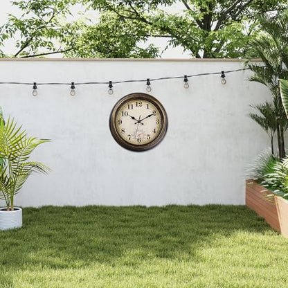 Outdoor Clocks Waterproof with Thermometer Vintage Wall Clock Decor for Bathroom Patio Pool Garden(12 Inch)