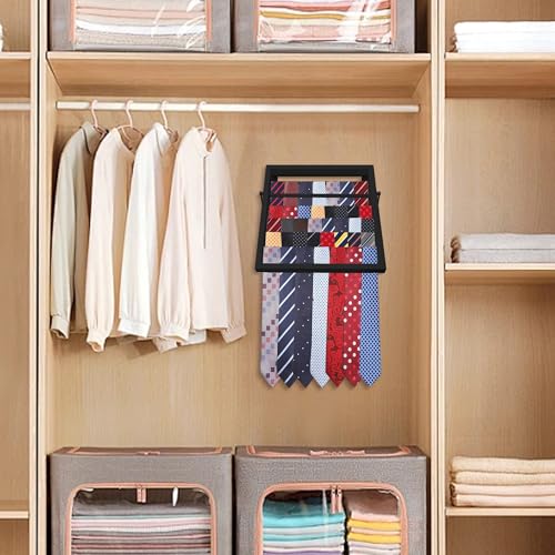 Tie Rack Wall Mounted, Adjustable Angle Tie Organizer for 60 Ties & Scarves | Holds up to 60 Ties, 10 Angle Slots, Wall-Mounted Easy Installation, Long-Lasting Design