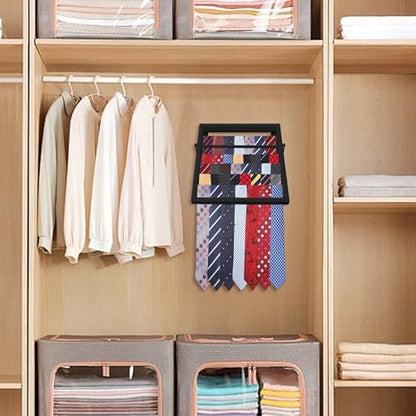 Tie Rack Wall Mounted, Adjustable Angle Tie Organizer for 60 Ties & Scarves | Holds up to 60 Ties, 10 Angle Slots, Wall-Mounted Easy Installation, Long-Lasting Design