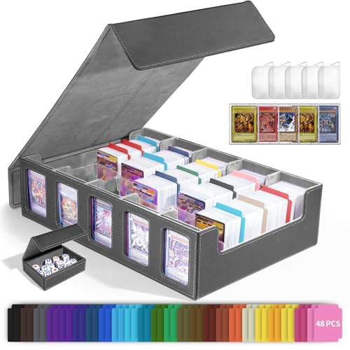 Trading Card Storage Box with Commander Display, 5... (Black Grey | Leather)