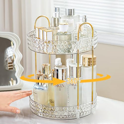 Large Capacity Rotating Makeup Organizer Perfume Stand Holder, 2 Tier Clear | Skincare Storage for Dresser 360° Spinning Bathroom Counter Organizer for Vanity Lazy Susan Turntable