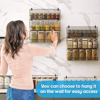JKsmart 9-Tier Spice Rack Organizer with Door Hook, Wall Mount, and Extra Large Capacity for Pantry Door – Stylish Black Design for Effortless Organization, Ultimate Kitchen Storage Solution
