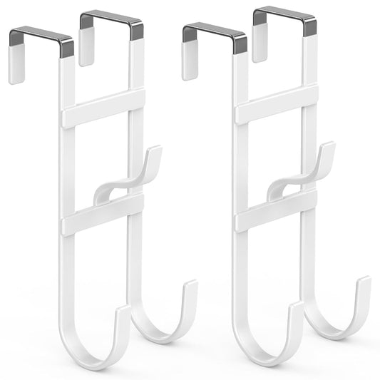 Over the Door Hooks, Triple-Hanger 2 Pack, Fits Do... (White | Metal, Rubber)