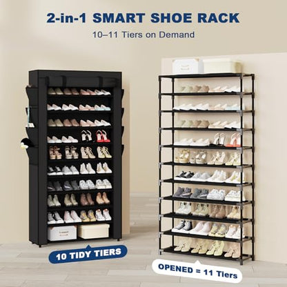 Mavivegue Shoe Rack with Cover, 10+1 Tier Tall Shoe Storage for 50-55 Pairs of Shoes, Shoe Organizer for Entryway, Closet