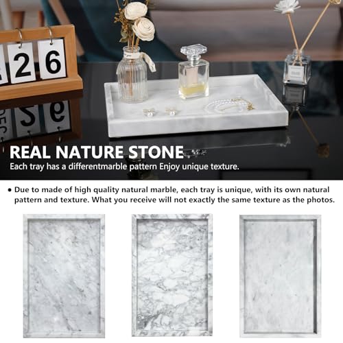 Real Natural Marble Tray for Bathroom, Vanity, Kitchen Counter & Desktop | Rectangle Genuine Stone Marble for Home Decor - Ideal for Jewelry, Cosmetics, Candles, Lotion & Perfume Display
