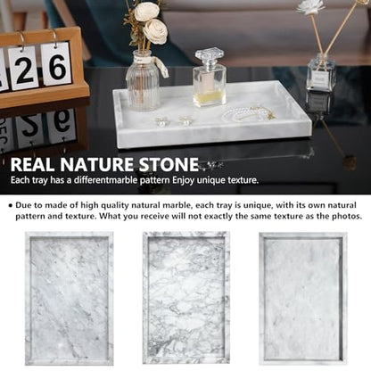 Real Natural Marble Tray for Bathroom, Vanity, Kitchen Counter & Desktop | Rectangle Genuine Stone Marble for Home Decor - Ideal for Jewelry, Cosmetics, Candles, Lotion & Perfume Display