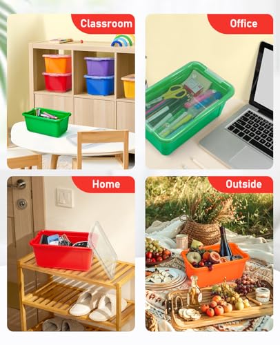 GAMENOTE 6 Quart Stackable Plastic Storage Bins with Lids, 6 Pack, Colorful | Stackable 6-quart bins with lids organize classroom supplies, crafts, toys and building blocks for Classroom & Kids Toy