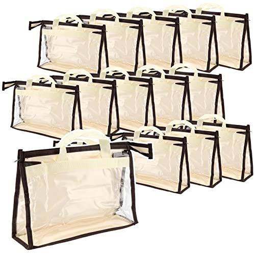 18 Pack 3 Sizes Clear Handbag Storage, Clear Purse Protector Bag with Zipper and Handle Purse Storage Dust Bags for Closet, Beige and Transparent