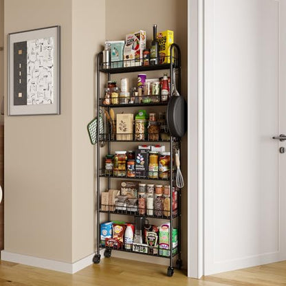 Slim Rolling Storage Cart with Wheels, Metal 6 Tier Spice Rack Mobile Shelving Unit Organizer Kitchen Utility Cart for Office Bathroom Kitchen Laundry Room Narrow Places (6inches)